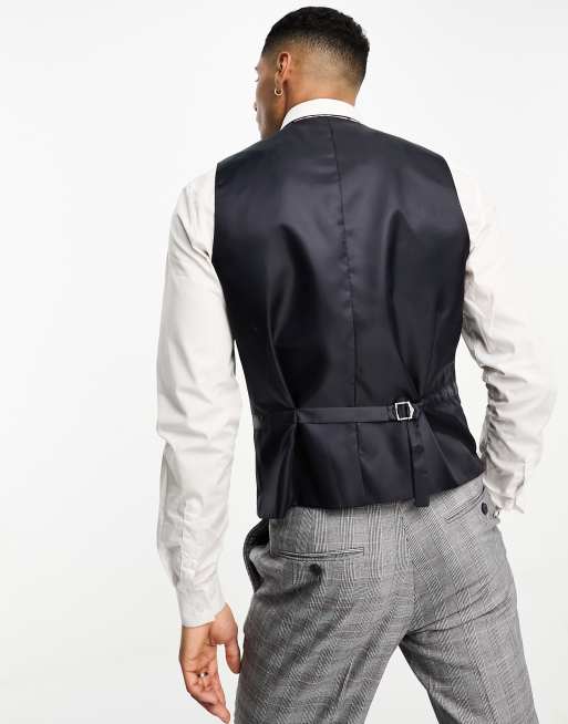 French Connection Prince of Wales check suit waistcoat in mid grey ASOS