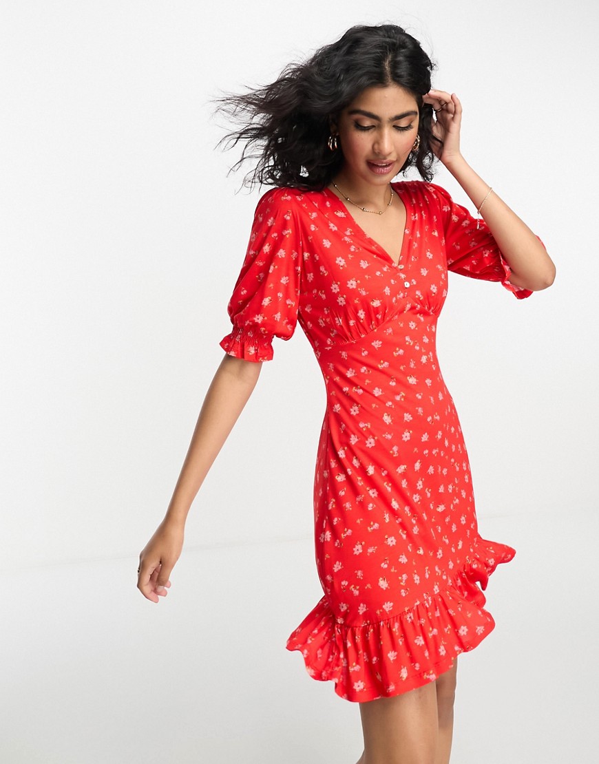 French Connection printed jersey mini dress in red