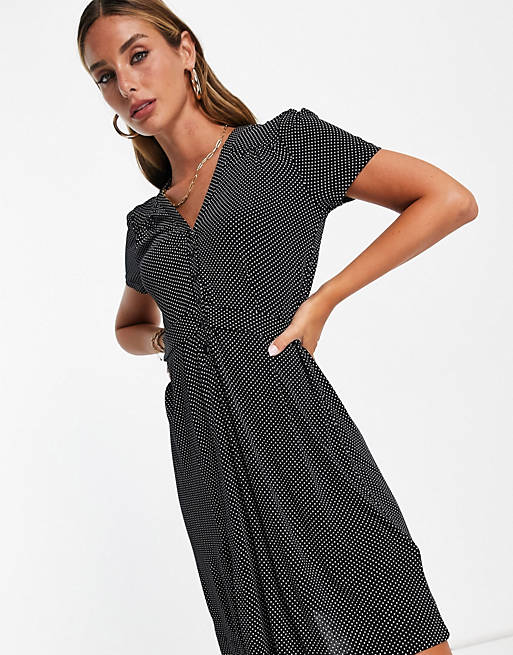 French Connection printed mini jersey dress in black & white