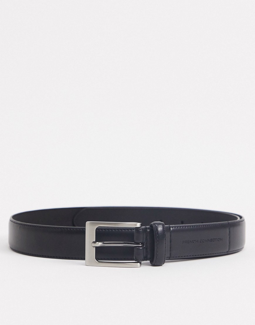French Connection prong buckle belt in black leather