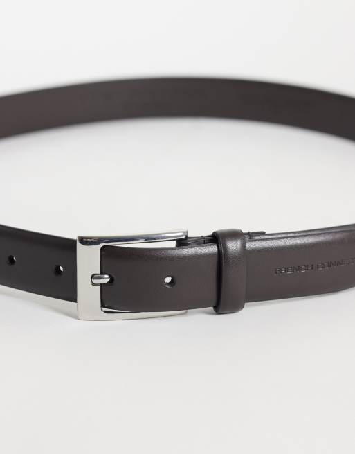 French Connection prong leather buckle belt in brown, 2 of 3