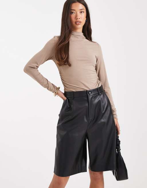 French Connection PU longline bermuda shorts in black, 4 of 5