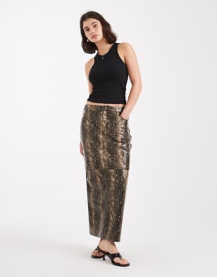 French Connection French Connection PU snake print midi skirt in multi