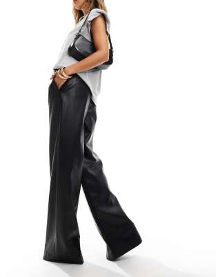 French Connection Pu Wide Leg Pants In Black