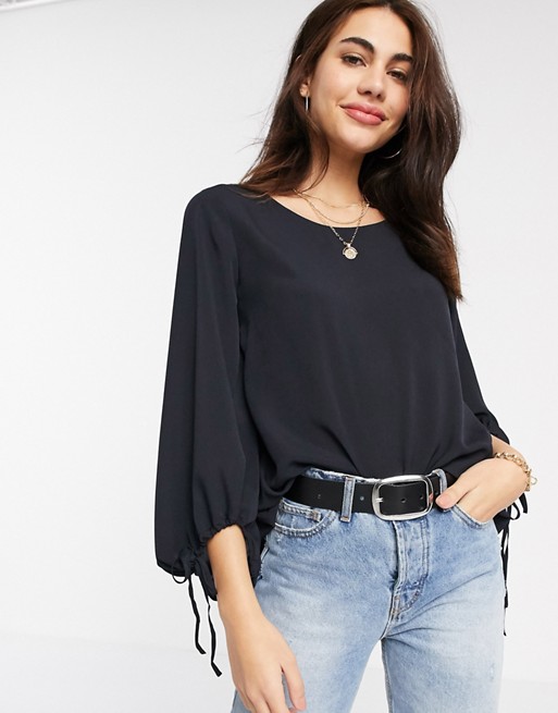 French Connection puff sleeve blouse in black