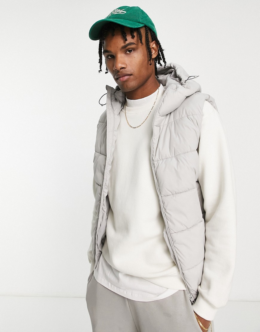 French Connection puffer gilet with hood in light grey