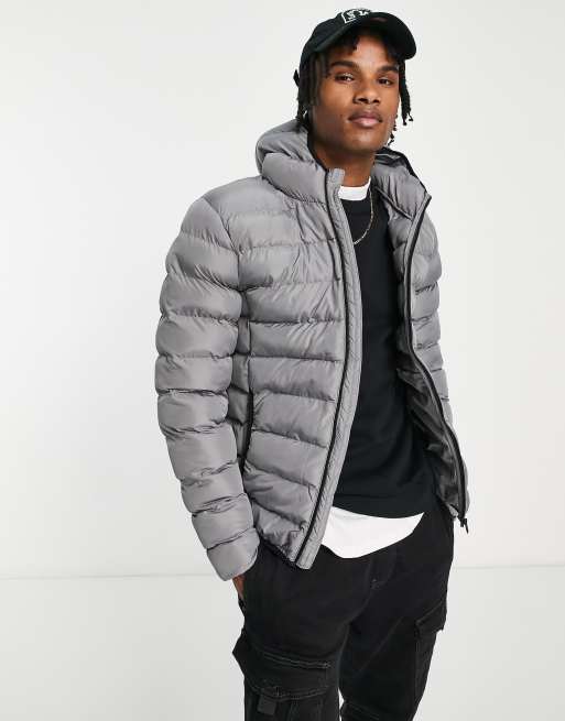 French Connection puffer jacket with hood in light gray | ASOS