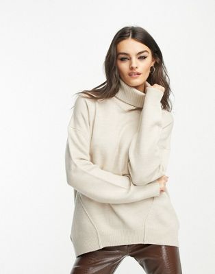 French Connection front seam roll neck jumper in oatmeal - ASOS Price Checker