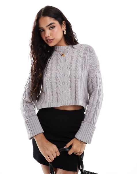 French Connection - Pull court en maille torsadée - Gris clair - view 1