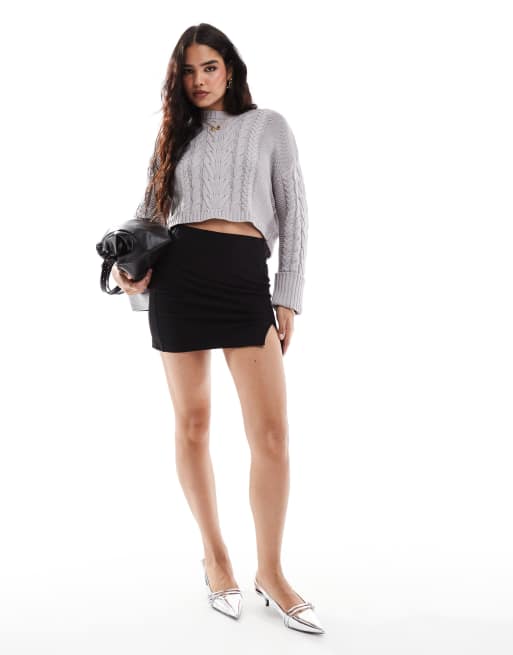 French Connection - Pull court en maille torsadée - Gris clair