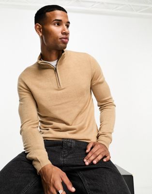 French Connection soft touch half zip jumper in camel mel - ASOS Price Checker
