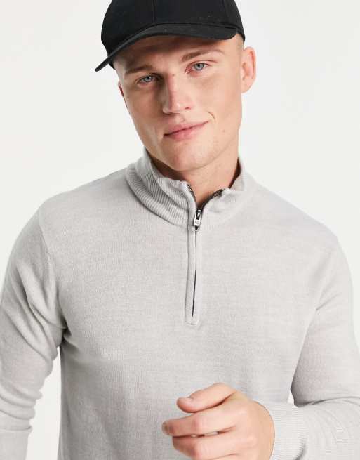 French Connection – Pullover in Hellgrau mit weicher Haptik und kurzem Reißverschluss