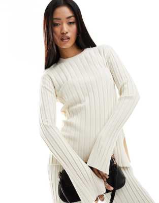 French Connection – Pullover mit Rippenstruktur in Ecru, Kombiteil