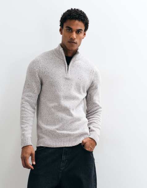 French Connection quarter zip chenille jumper in grey - view 1