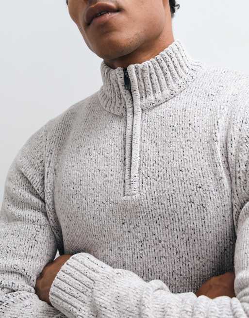 French Connection quarter zip chenille jumper in grey, 3 of 5