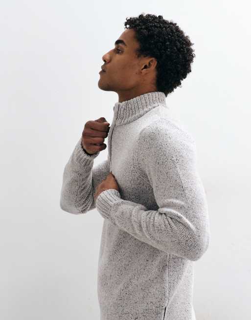 French Connection quarter zip chenille jumper in grey, 5 of 5
