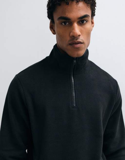 French Connection quarter zip micro fleece sweatshirt In black, 3 of 5