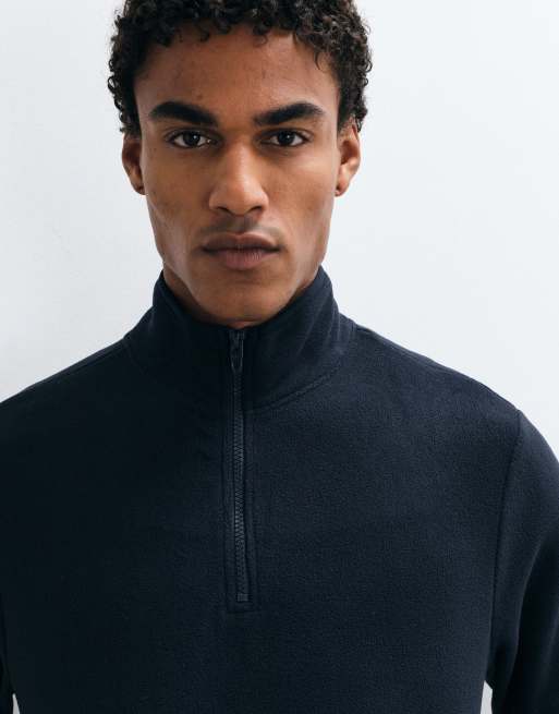 French Connection quarter zip micro fleece sweatshirt In navy, 4 of 5