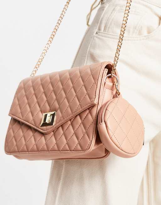 Charles & Keith Chain Trim Crossbody Bag Pink