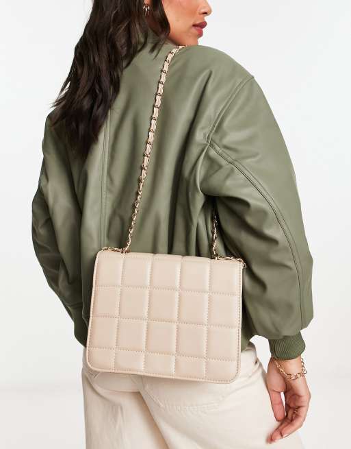 French Connection quilted crossbody bag in taupe