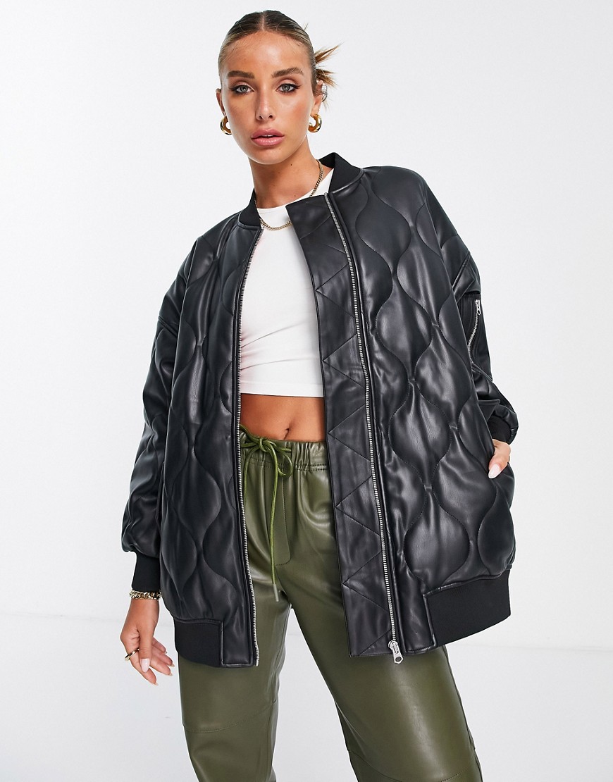 French Connection quilted jacket in black PU