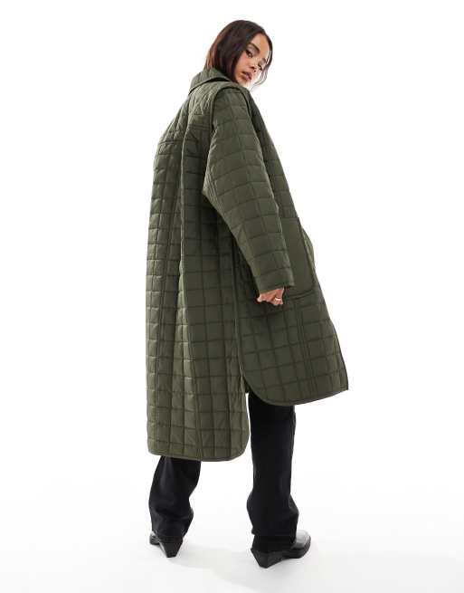 French Connection quilted longline jacket in khaki, 2 of 4