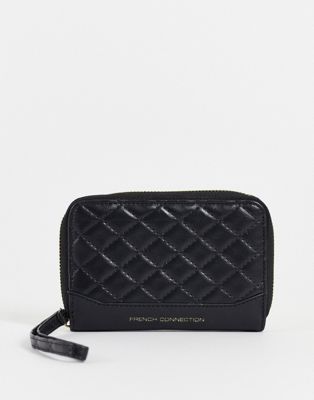 French Connection quilted zip around purse in black