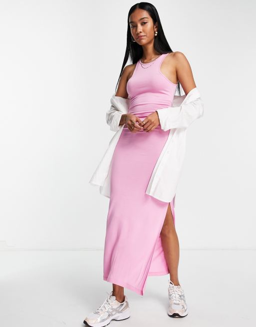 French Connection racer style jersey midi dress in pink