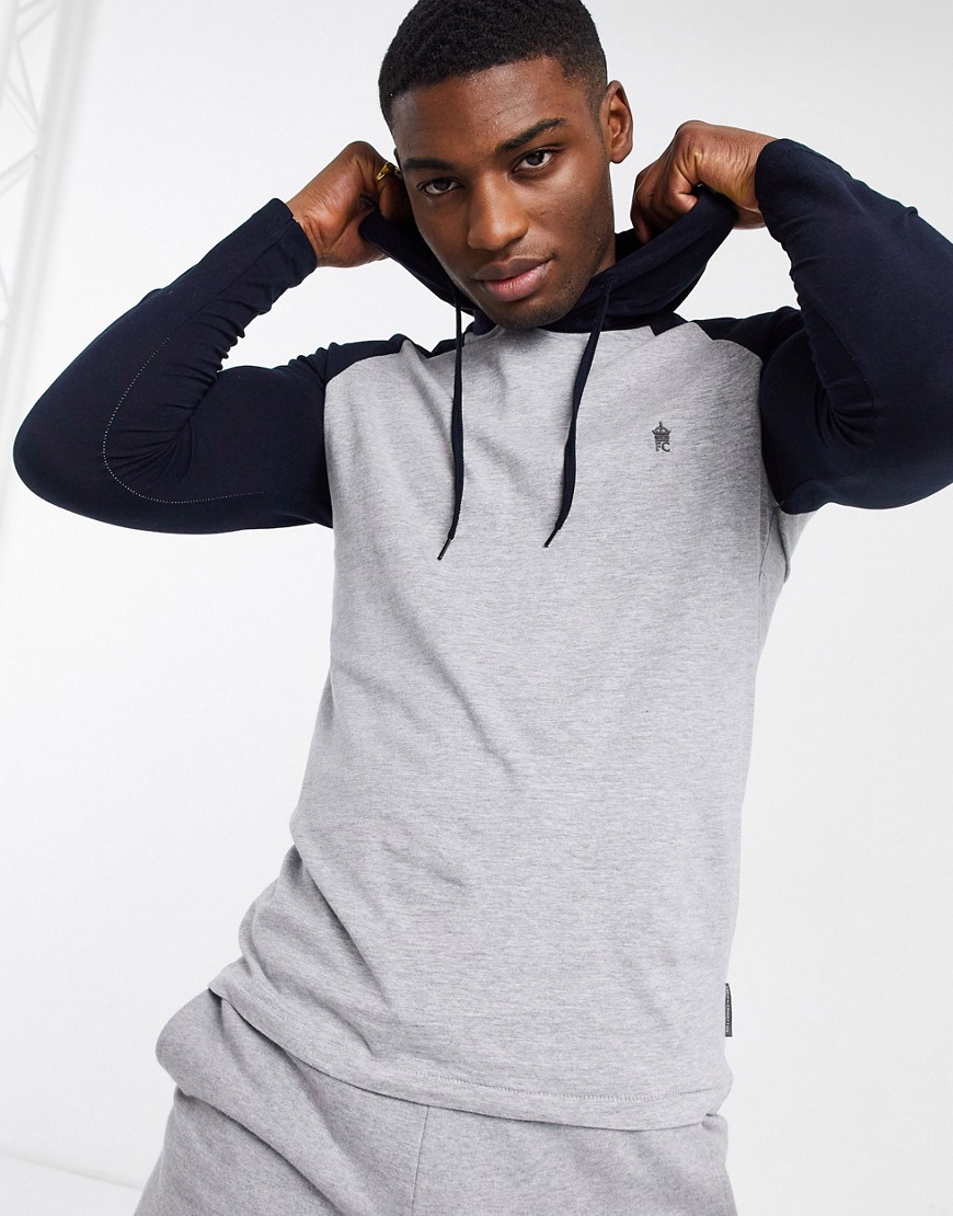 French Connection raglan contrast hoodie long sleeve top in light gray-Grey