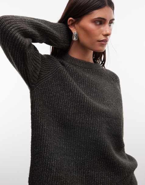 French Connection raglan knit jumper in charcoal multi - view 1