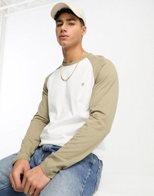 French Connection raglan long sleeve top in white & light khaki