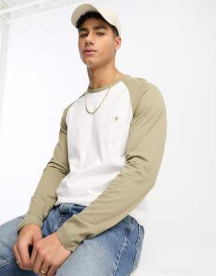 French Connection raglan long sleeve top in white & light khaki