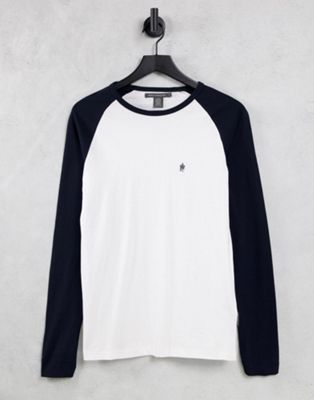 French Connection raglan long sleeve top in white & navy