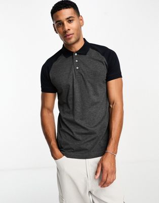 French Connection raglan polo in charcoal mel