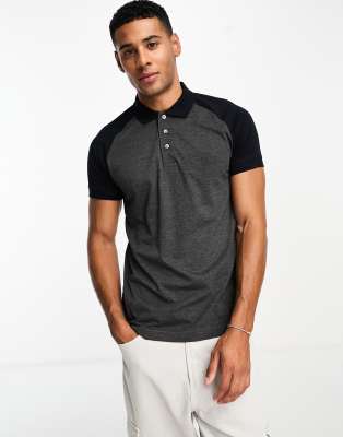 French Connection raglan polo in charcoal mel | ASOS