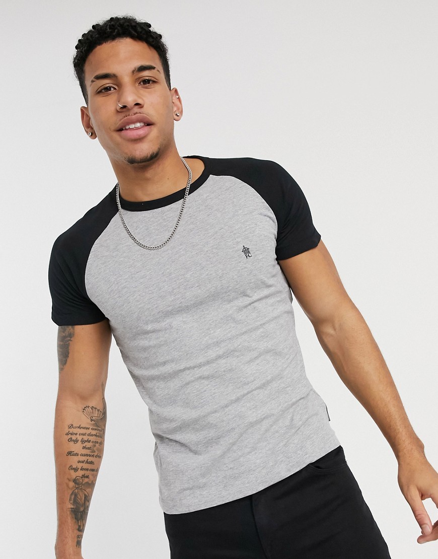 French Connection Raglan T-shirt In Gray And Black-grey