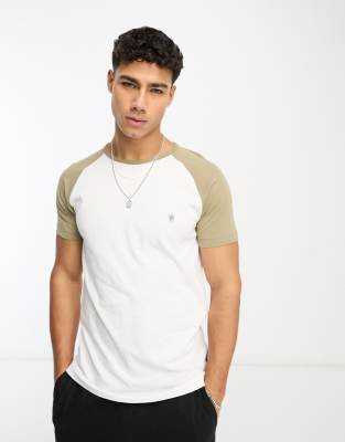 French Connection raglan t-shirt in white & light khaki