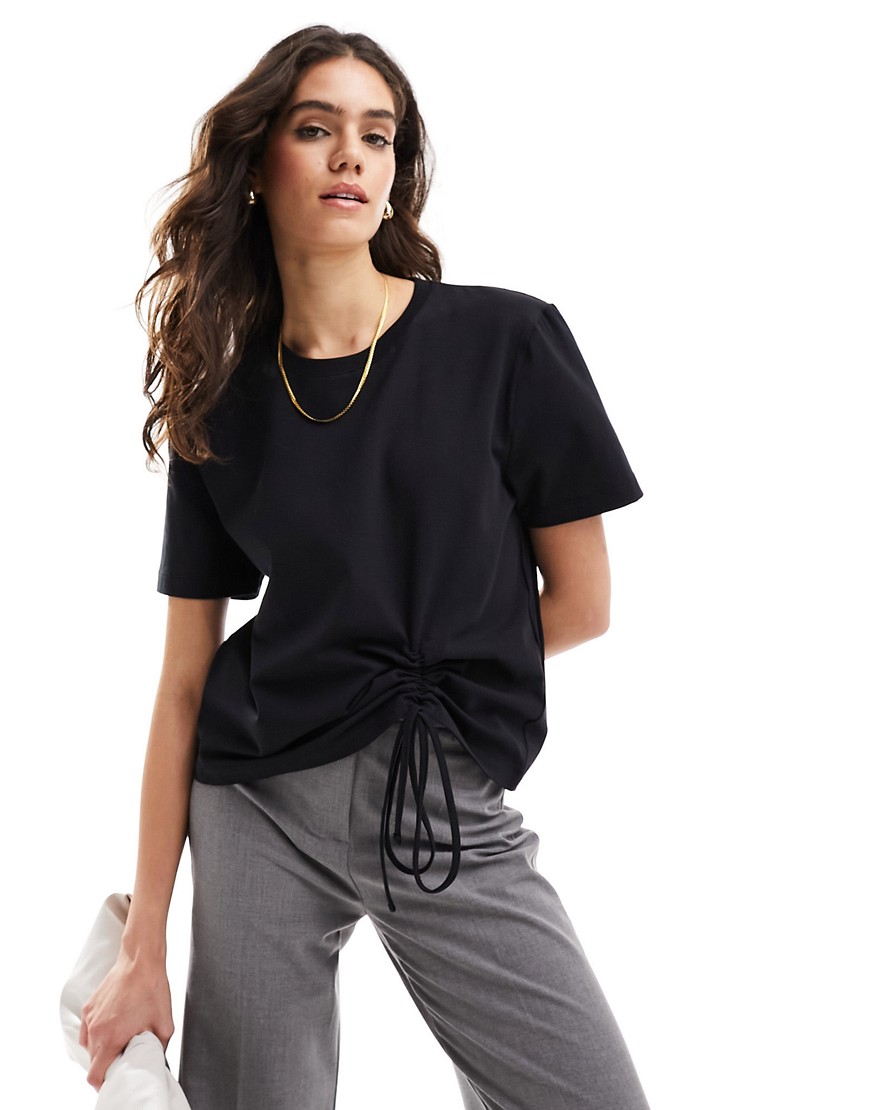 French Connection Rallie rouched cotton t-shirt in black