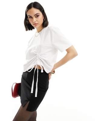 French Connection Rallie ruched cotton t-shirt in white - view 1
