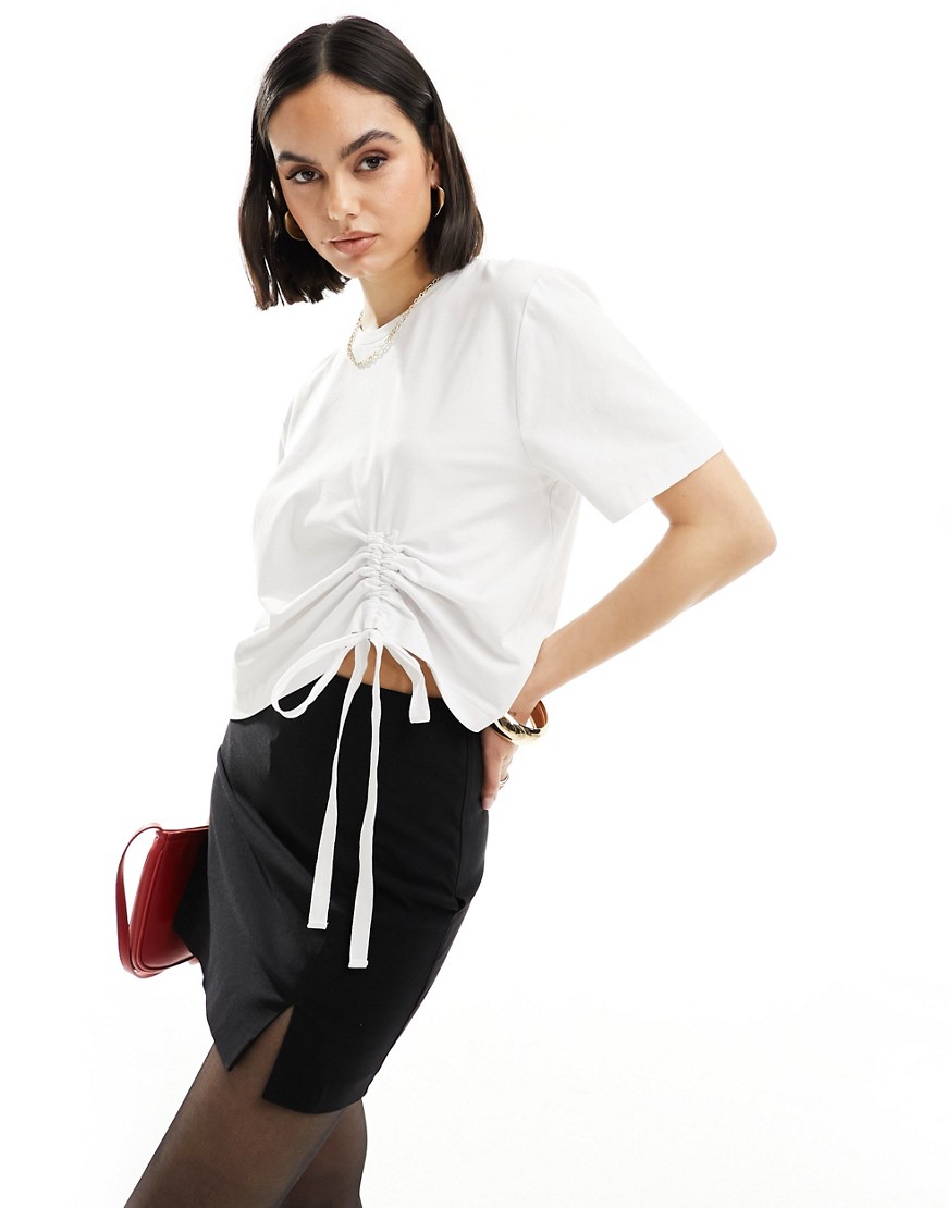 French Connection Rallie ruched cotton t-shirt in white