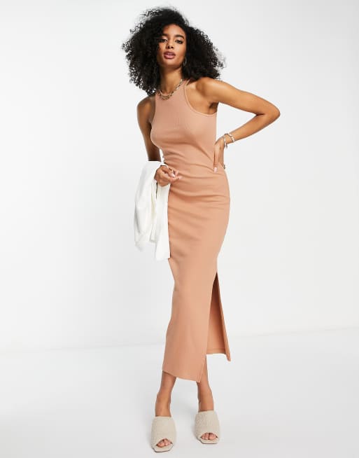 French Connection Rasha midi racer back dress in tawny birch | ASOS