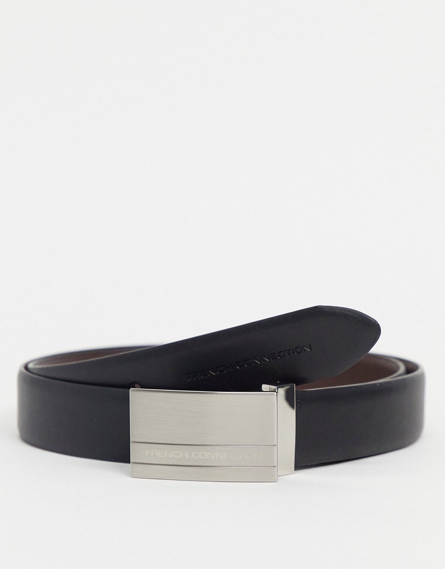 French Connection Rectangle Reversible Belt In Black And Brown