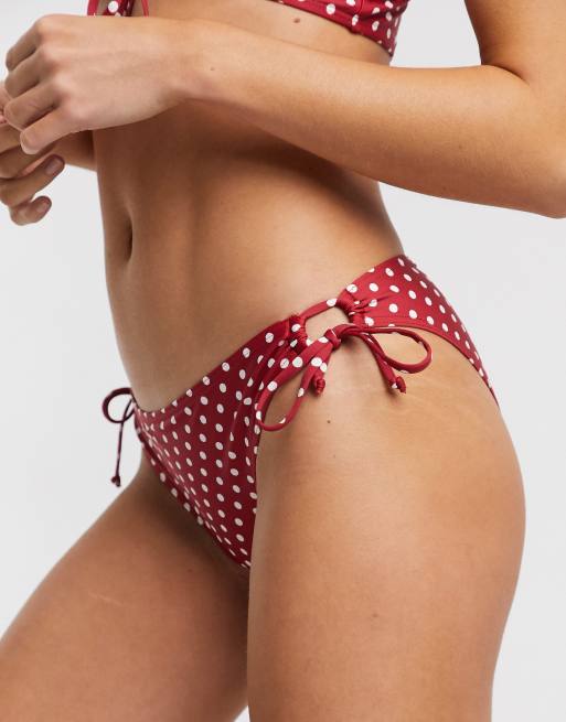 Red and white polka dot bikini bottoms hotsell