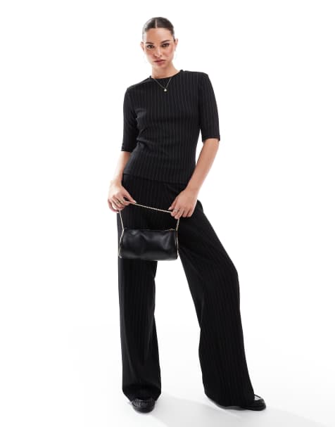 French Connection Regina wide leg trousers co-ord in black pinstripe