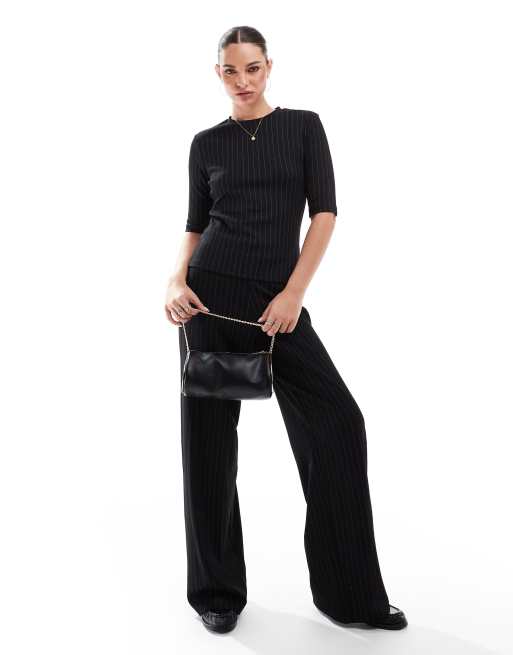 French Connection Regina wide leg pants in black pinstripe - part of a set