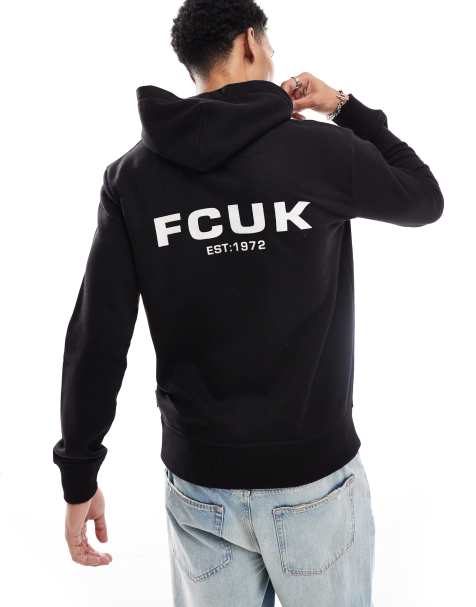 French Connection relaxed hoodie with logo in black - view 1