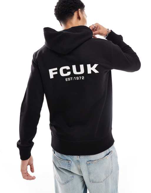 French Connection Relaxed Hoodie with Logo in Black