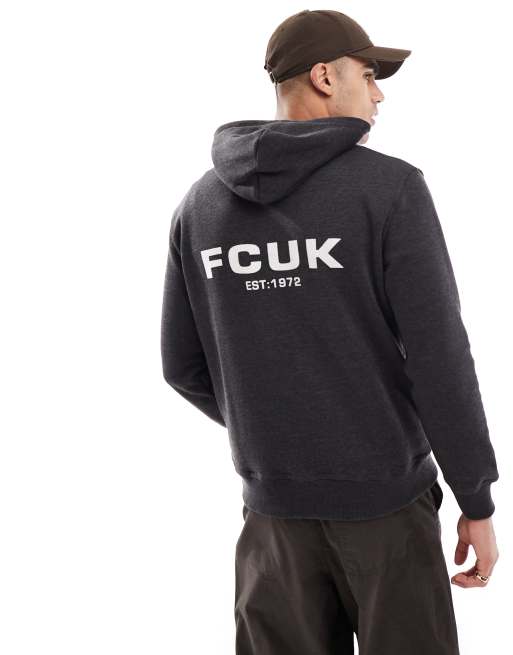 French Connection relaxed hoodie with logo in charcoal ASOS