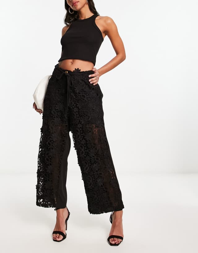 French Connection relaxed lace pants in black