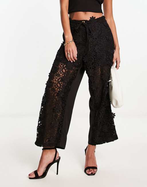 French Connection relaxed lace pants in black